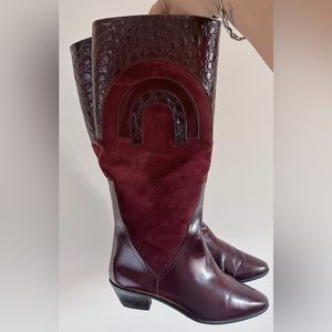 Vintage 90s Pallito burgundy purple high knee heeled  boots made in Italy
